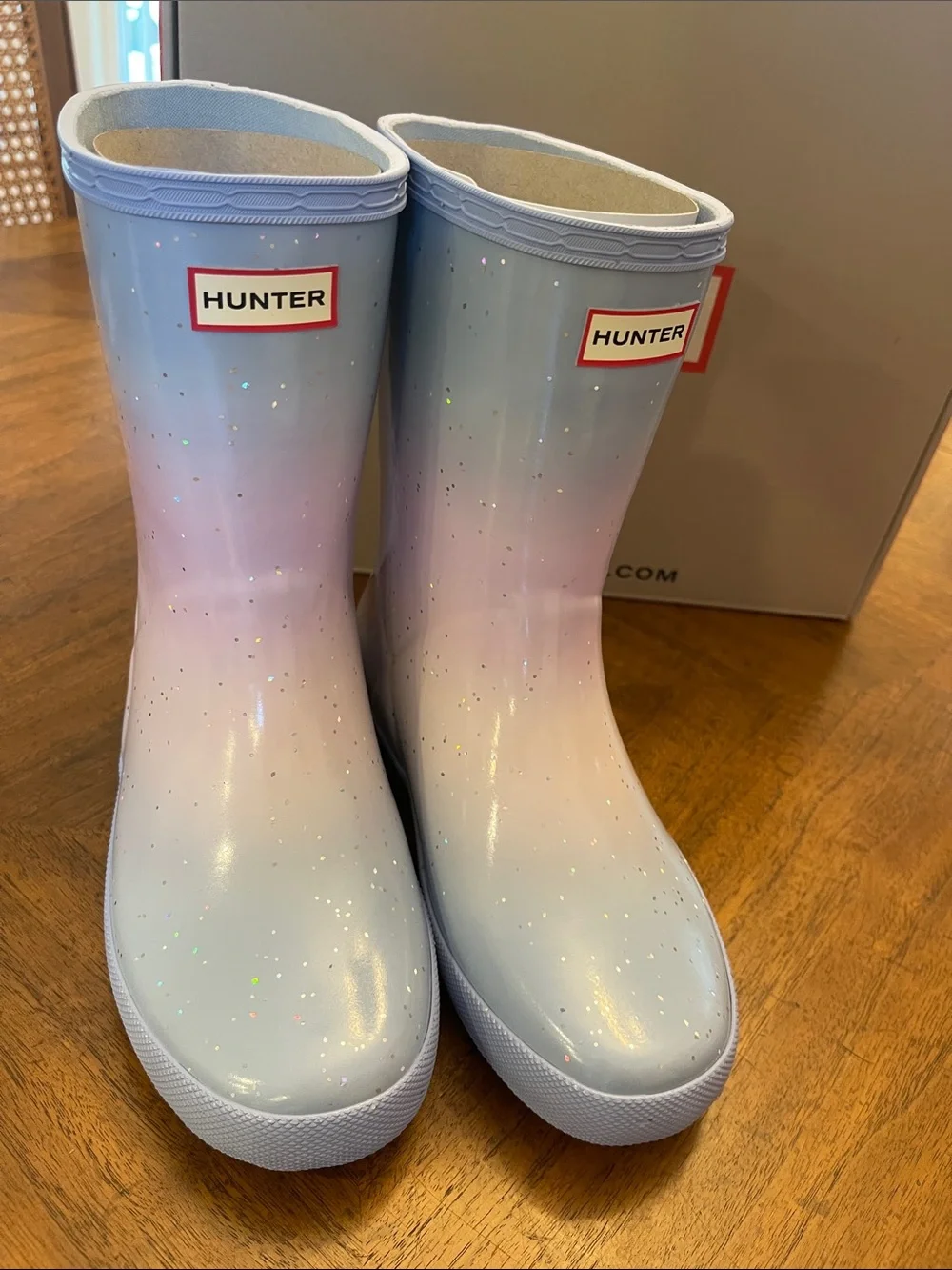 Hunter Kids Pastel Blue-Pink Glitter Ombre Rain Boots